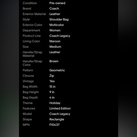 COACH- Vintage LEGACY bag.  Limited Holiday Release.  VERY nice pre-loved bag. - Picture 8 of 15